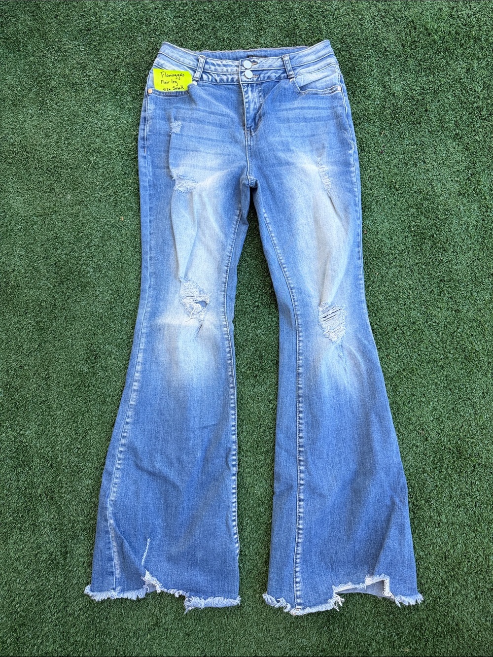 Women's Distressed Light Blue Flare Jeans